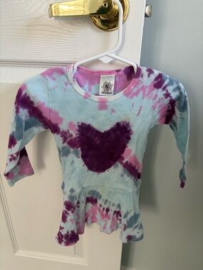 Zinnias Tie Dye Heart Long-Sleeve Dress Purple & Light Blue